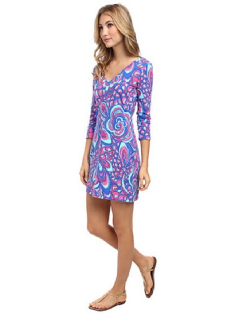 Lilly Pulitzer Clarke V-Neck French Terry Dress in the "Reel Me In" print XS